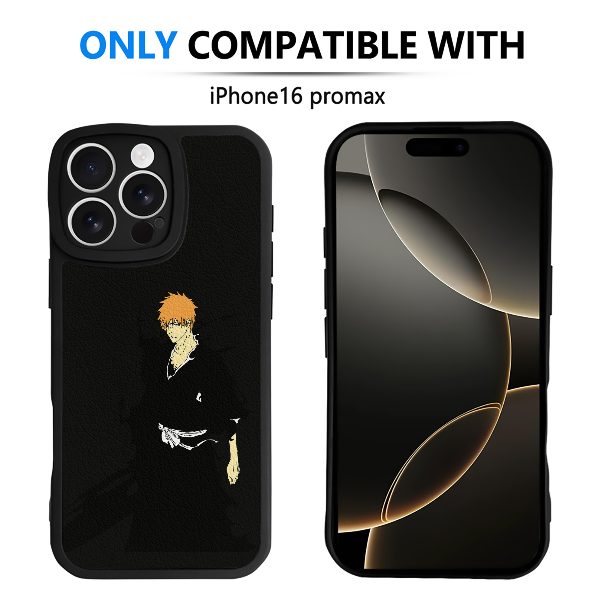 （画像用） ブリーチ 黒崎一護（くろさき いちご）BLEACH Kurosaki Ichigo 【iPhone 16シリーズ対応】シリコンスマホケース（レザー調） 材質：シリコン
